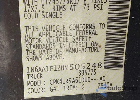 2017 Nissan Titan Xd S Gas z USA, uszkodzony, nr VIN 1N6AA1F12HN505248